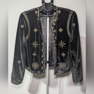Christian Siriano Black Velvet Blazer with Gold Embroidery